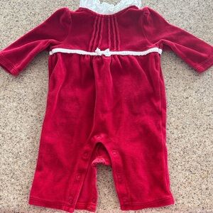 Janie and Jack Red Velvet Romper with White Trim
